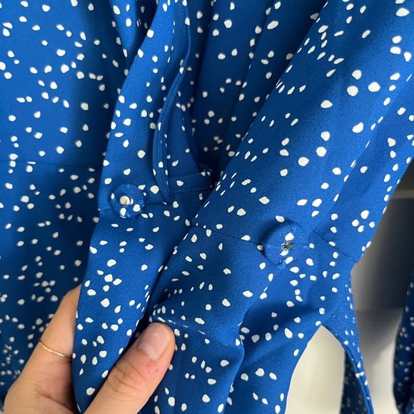 Equipment Femme Fanetta Belted Long Sleeve Wrap Dress Blue Dot - Picture 6 of 8